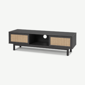 Pavia Wide TV Stand, Natural Rattan & Black Wood Effect