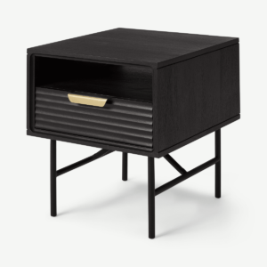 Haines Bedside Table, Black Stain Mango Wood & Brass