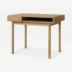 Pavia Compact Desk, Natural Rattan & Oak Effect