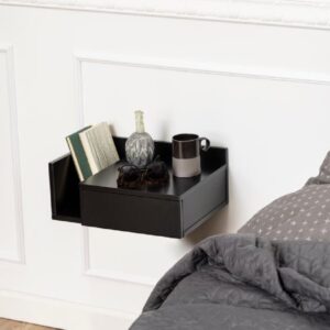 Ashanti Wall Hung Wooden Bedside Cabinet With 1 Shelf In Black