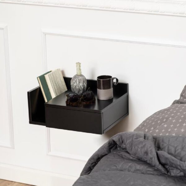 Ashanti Wall Hung Wooden Bedside Cabinet With 1 Shelf In Black