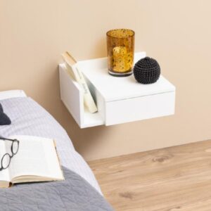 Ashanti Wall Hung Wooden Bedside Cabinet With 1 Shelf In White