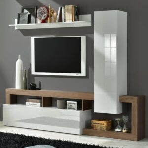 Hanmer Small White Gloss Entertainment Wall Unit In Mercure