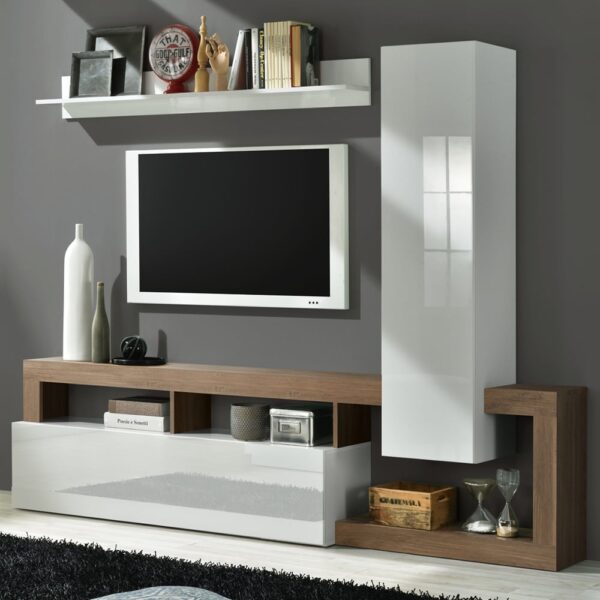 Hanmer Small White Gloss Entertainment Wall Unit In Mercure