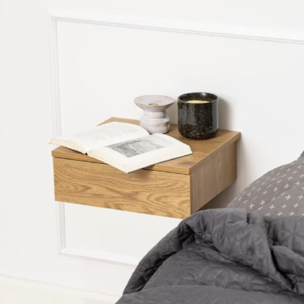 Aviana Wall Hung Wooden Bedside Cabinet With 1 Drawer In Oak