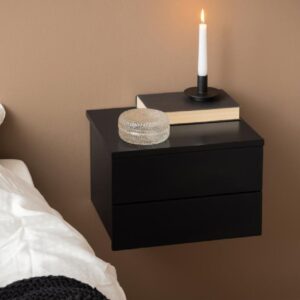 Aviana Wall Hung Wooden Bedside Cabinet With 2 Drawers In Black