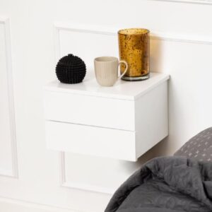 Aviana Wall Hung Wooden Bedside Cabinet With 2 Drawers In White
