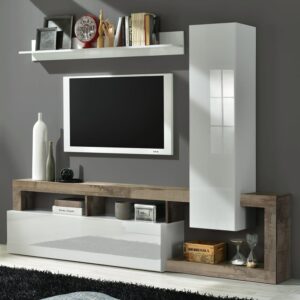 Hanmer Small White Gloss Entertainment Wall Unit In Pero