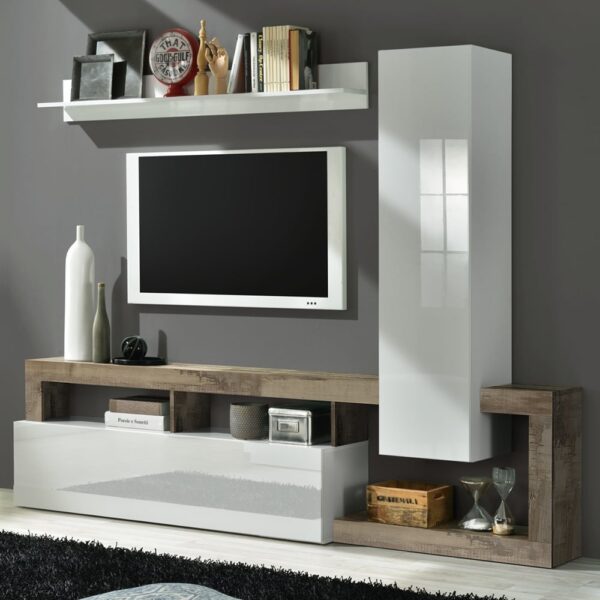 Hanmer Small White Gloss Entertainment Wall Unit In Pero