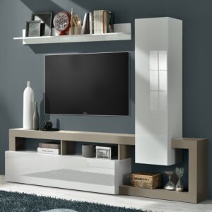 Hanmer Small White Gloss Entertainment Wall Unit In Pewter