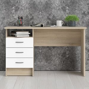 Frosk Wooden Laptop Desk With 3 Drawers In White And Oak