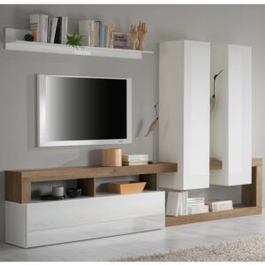 Hanmer Large White Gloss Entertainment Wall Unit In Mercure