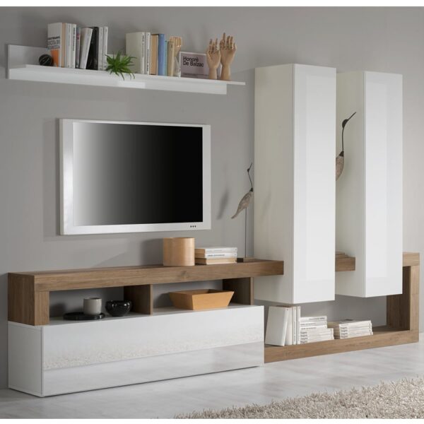Hanmer Large White Gloss Entertainment Wall Unit In Mercure