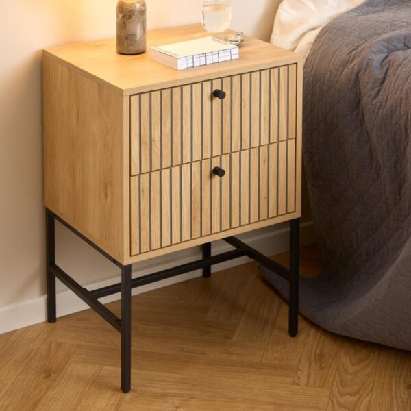 Attica Wooden Bedside Cabinet With 2 Drawers In Oak