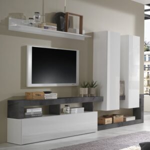Hanmer Large White Gloss Entertainment Wall Unit In Oxide