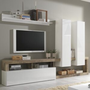 Hanmer Large White Gloss Entertainment Wall Unit In Pero