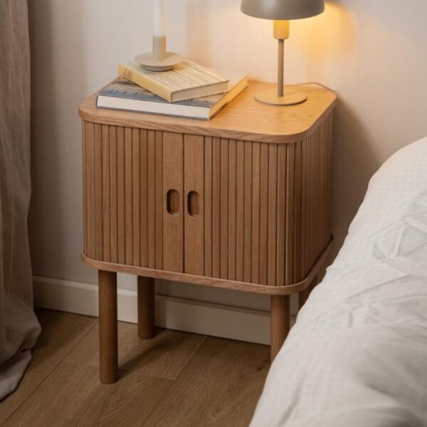 Lewiston Wooden Bedside Cabinet With 2 Sliding Doors In Oak