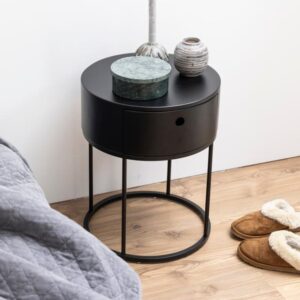 Portage Wooden Bedside Cabinet With 1 Drawer In Matt Black