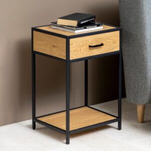 Salvo Wooden Bedside Cabinet With 1 Drawer In Matt Wild Oak
